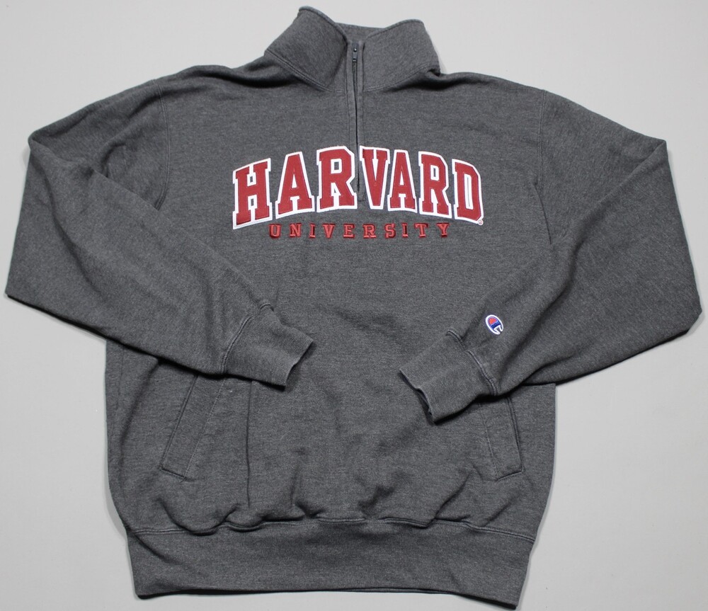 Harvard University Champion Long Sleeve 1/4 Zip Mens M Gray Embroidered